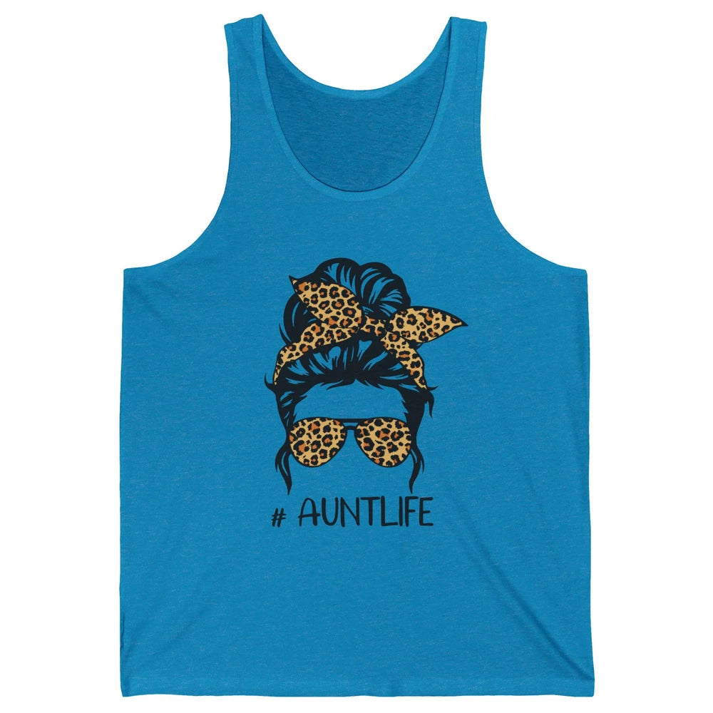 Aunt Life Messy Bun Hair Leopard Sunglasses Bandana Auntie Unisex Jersey Tank