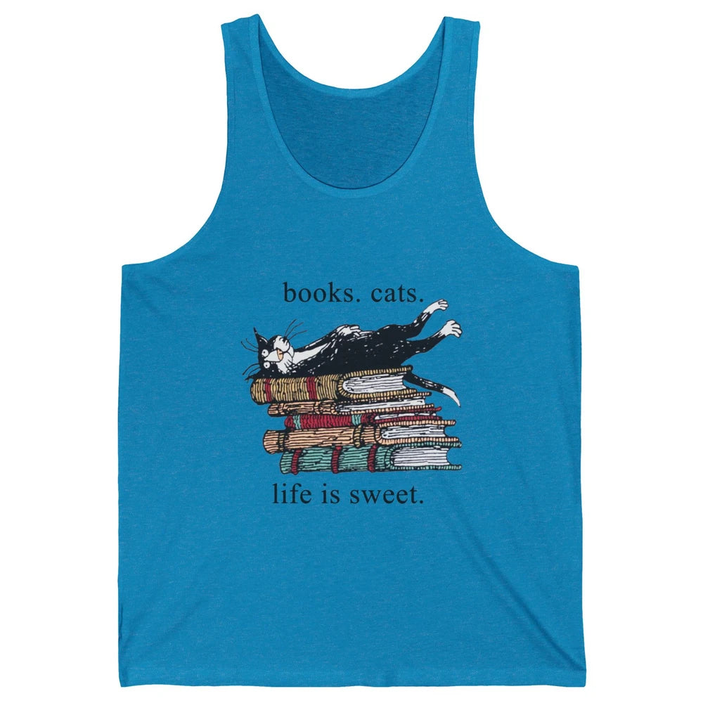 Books Cats Life Is Sweet Cat Book Lovers Reading Book Unisex Jersey Tank