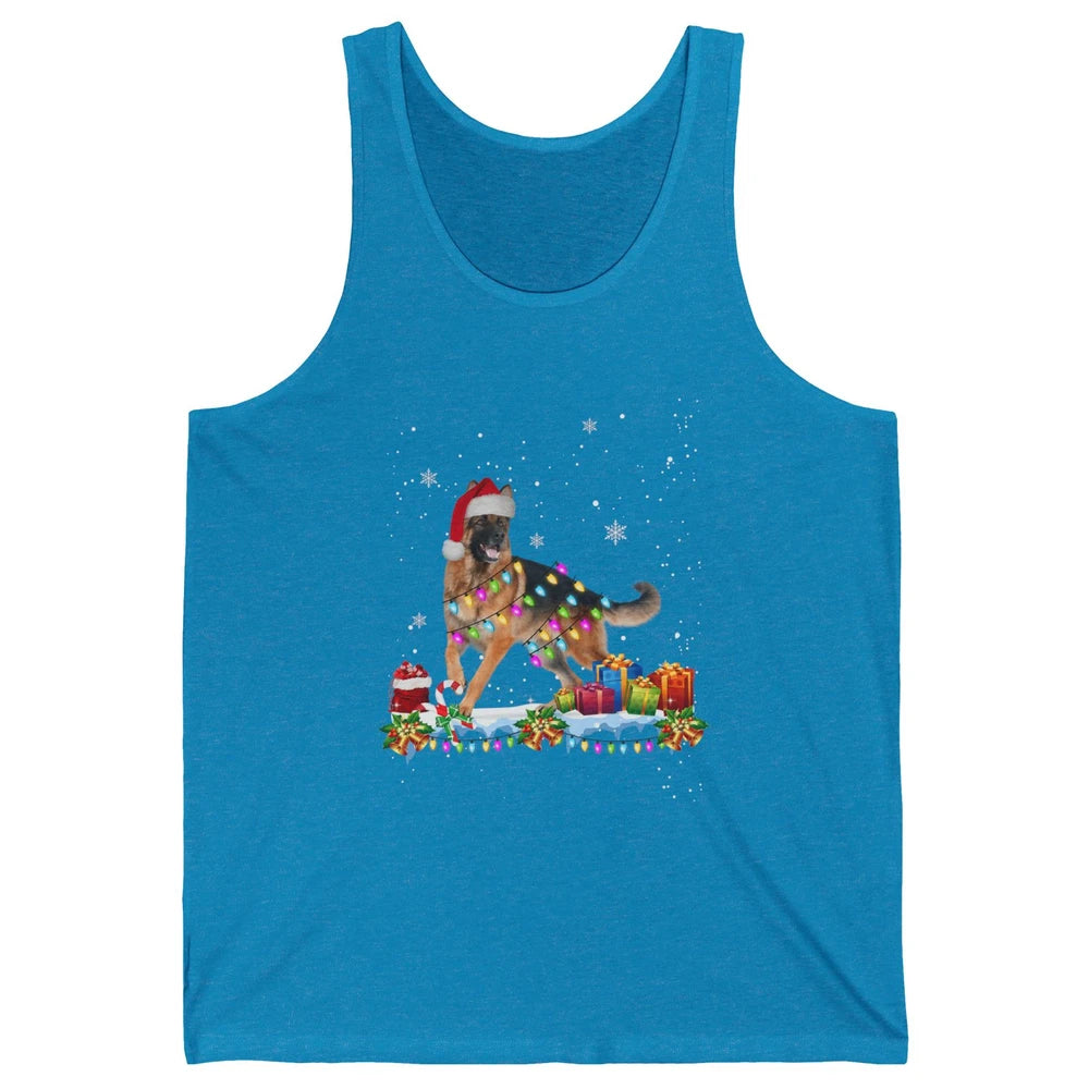 Merry Christmas German Shepherd Dog Santa Hat Xmas Lights Unisex Jersey Tank