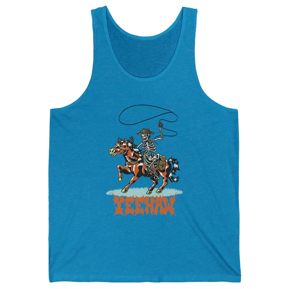 Retro Skeleton Cowboy Yeehaw Western Country Cowgirl Horses Unisex Jersey Tank