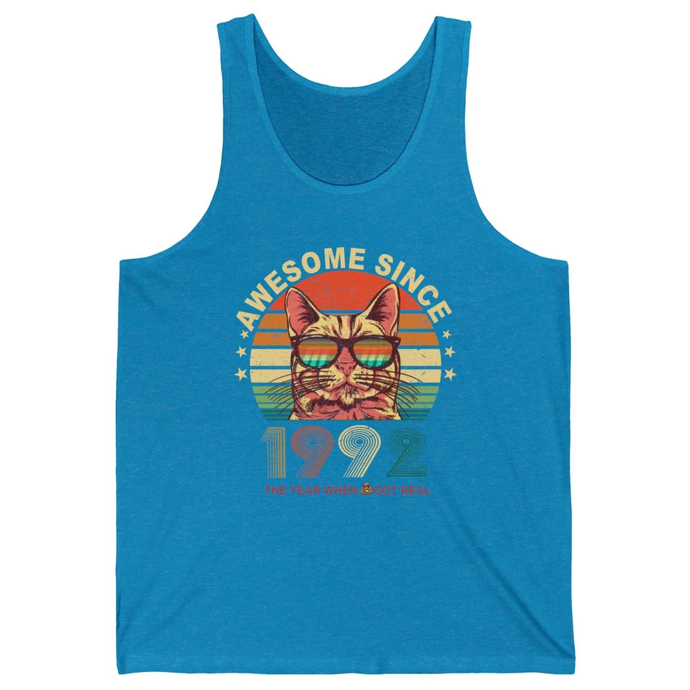 Vintage Cat Glasses Awesome Since 1992 30th Birthday Gift Unisex Jersey Tank