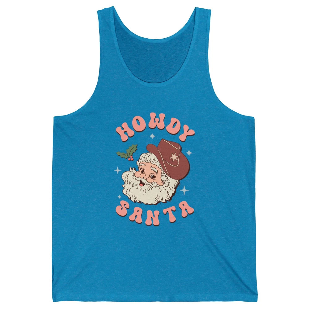 Merry Christmas Howdy Cowboy Xmas Santa Claus Cactus Western Unisex Jersey Tank