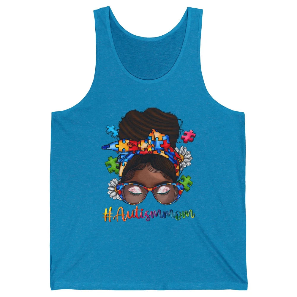 Autism Afro Mom Curly Hair American African Autism Awareness Unisex Jersey Tank