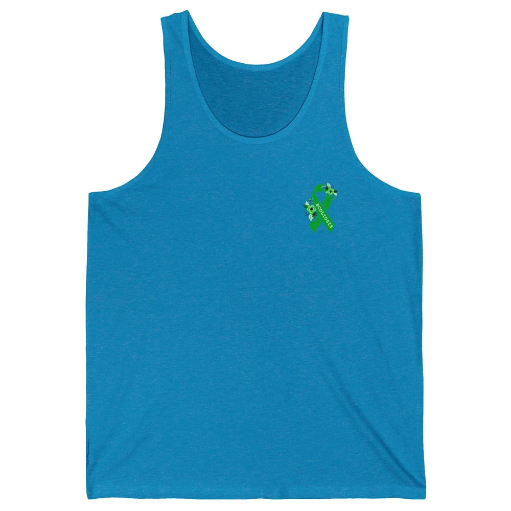 Scoliosis Awareness Support Floral Green Ribbon Pocket Size Unisex Jersey Tank