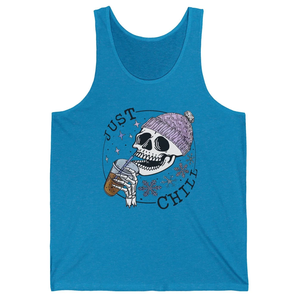 Funny Skeleton Coffee Just Relax Snowflakes Christmas Unisex Jersey Tank