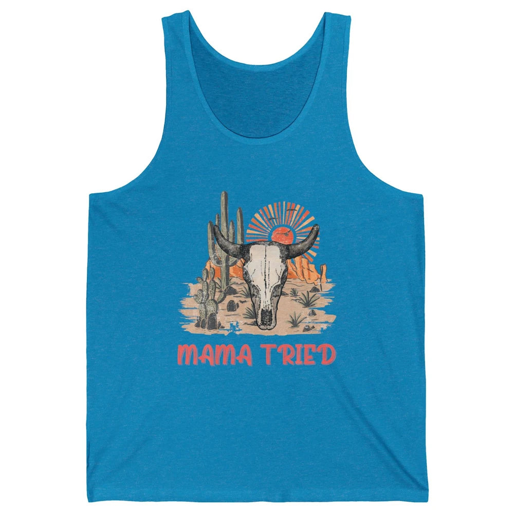 Vintage Bull Skull Western Howdy Mama Tried Western Country Unisex Jersey Tank