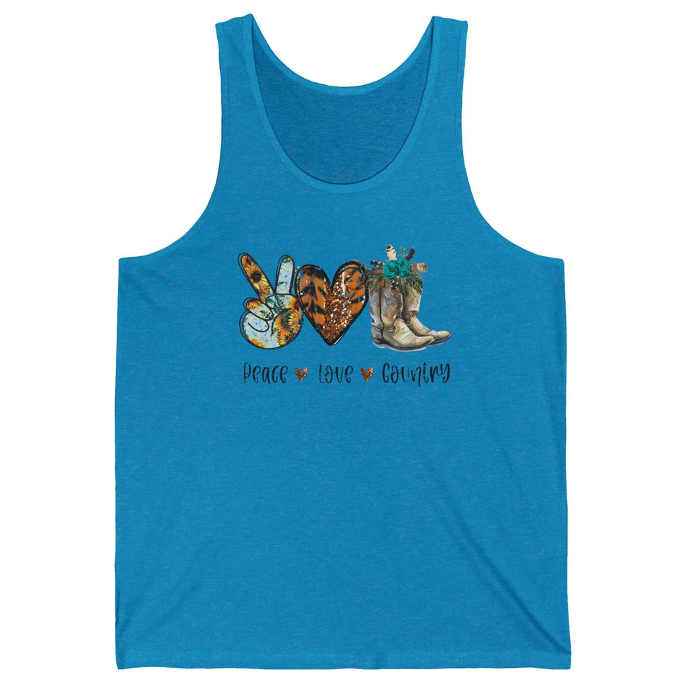 Retro Sunflower Peace Love Country Cowgirl Midwest Girl Boot Unisex Jersey Tank