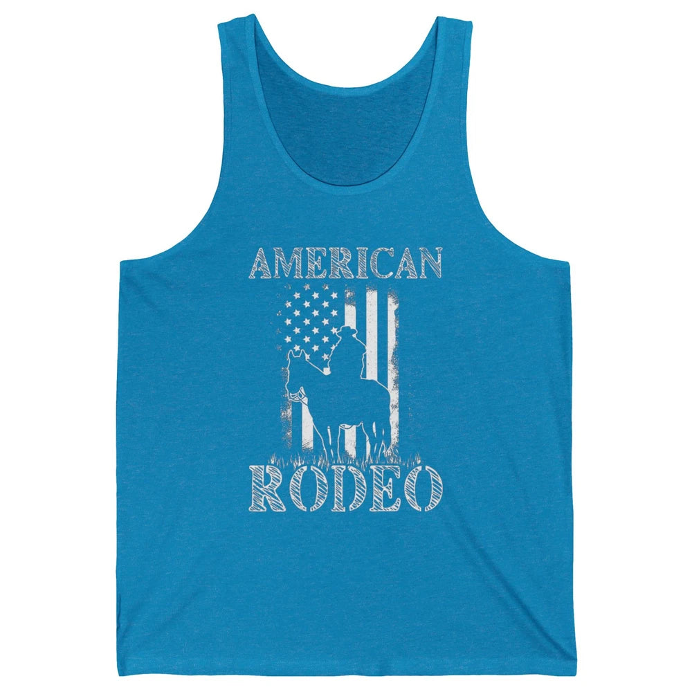 American Rodeo Cowboy Horse Bull Riding USA Flag Retro Howdy Western Country Horseback Unisex Jersey Tank