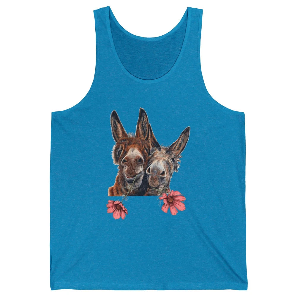 Wildflower Donkey Couple Retro Farm Animal Life Funny Donkey Unisex Jersey Tank