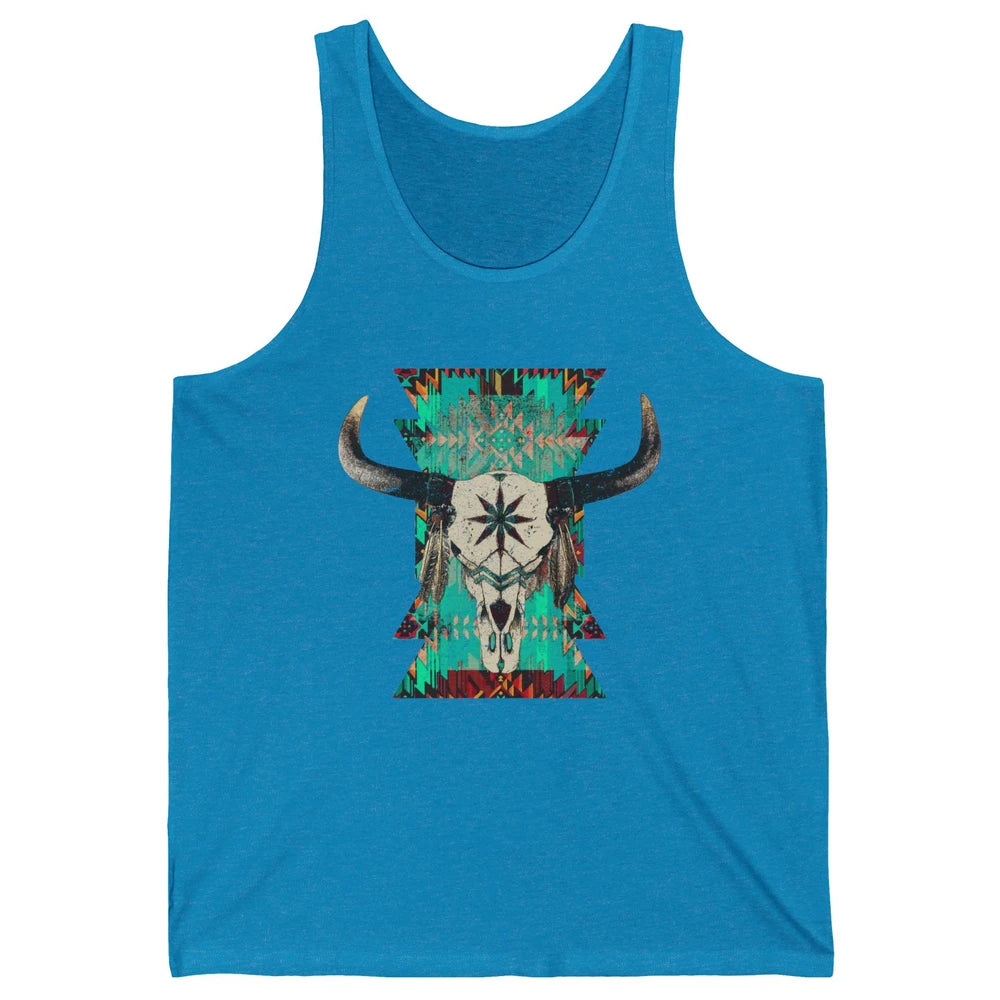 Boho Bull Skull Turquoise Aztec Western Country Rodeo Cowboy Unisex Jersey Tank