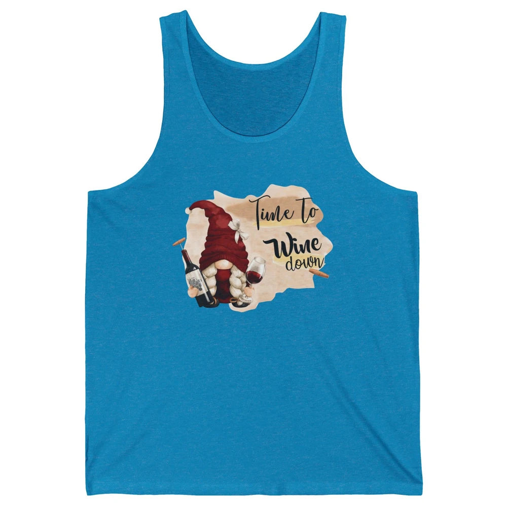 Christmas Gnome Wine It's Time to Wine Down Winter Holiday Unisex Jersey Tank