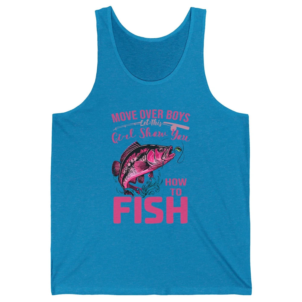 Bass Fishing Girl Show How To Fish Reel Girls Fish Fisherman Unisex Jersey Tank