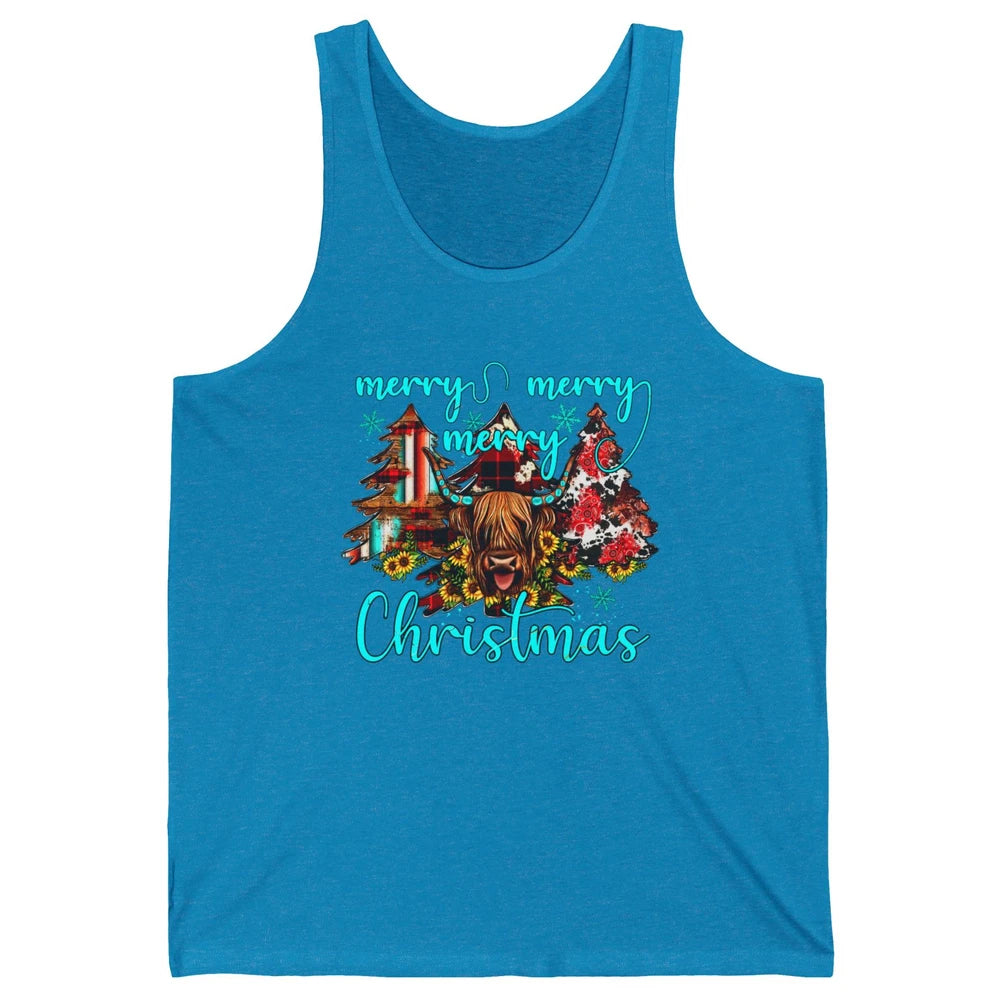 Highland Cow Merry Christmas Heifer Western Country Cowboy Unisex Jersey Tank