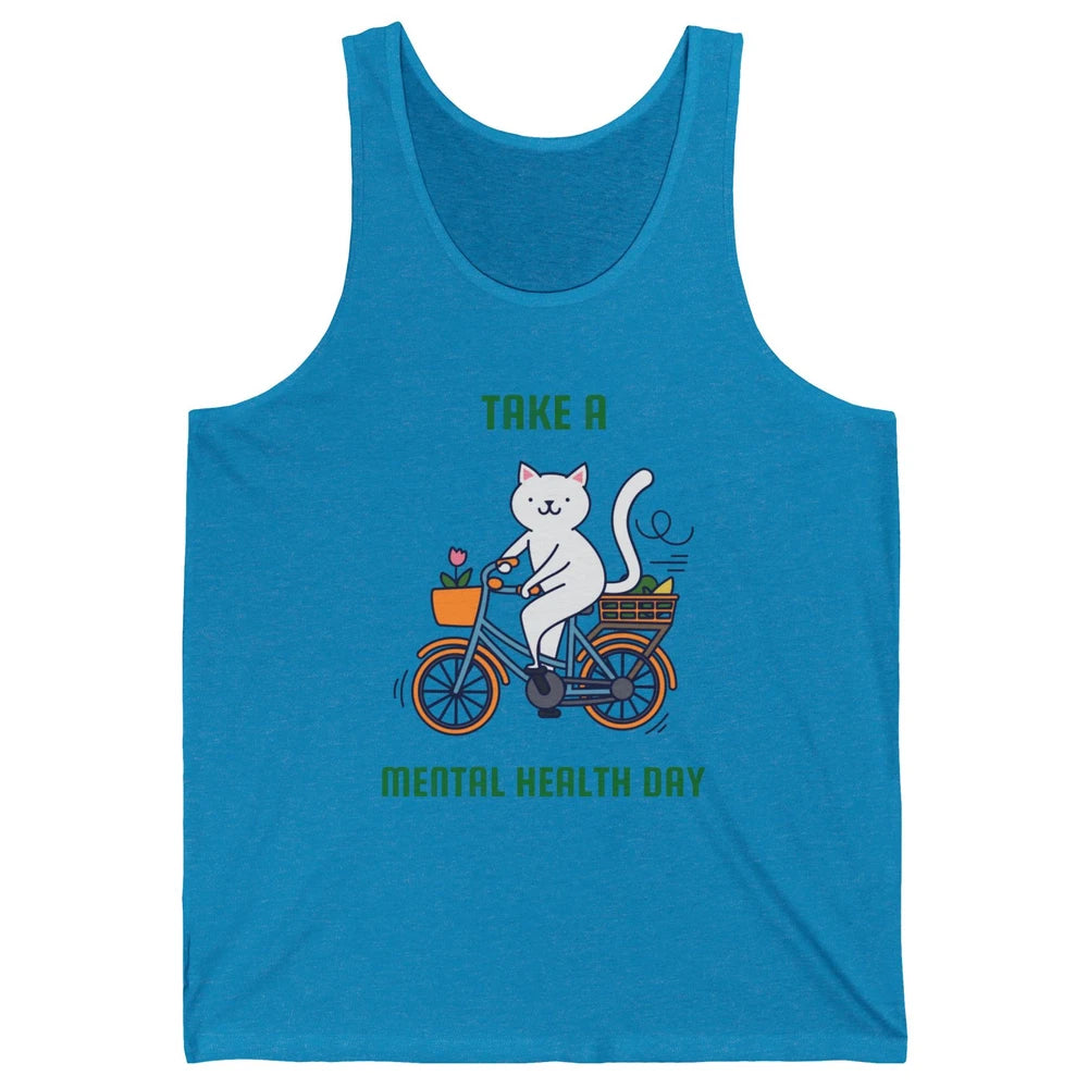 Take A Mental Health Day Cute Cat Bike Positive Therapist Unisex Jersey Tank