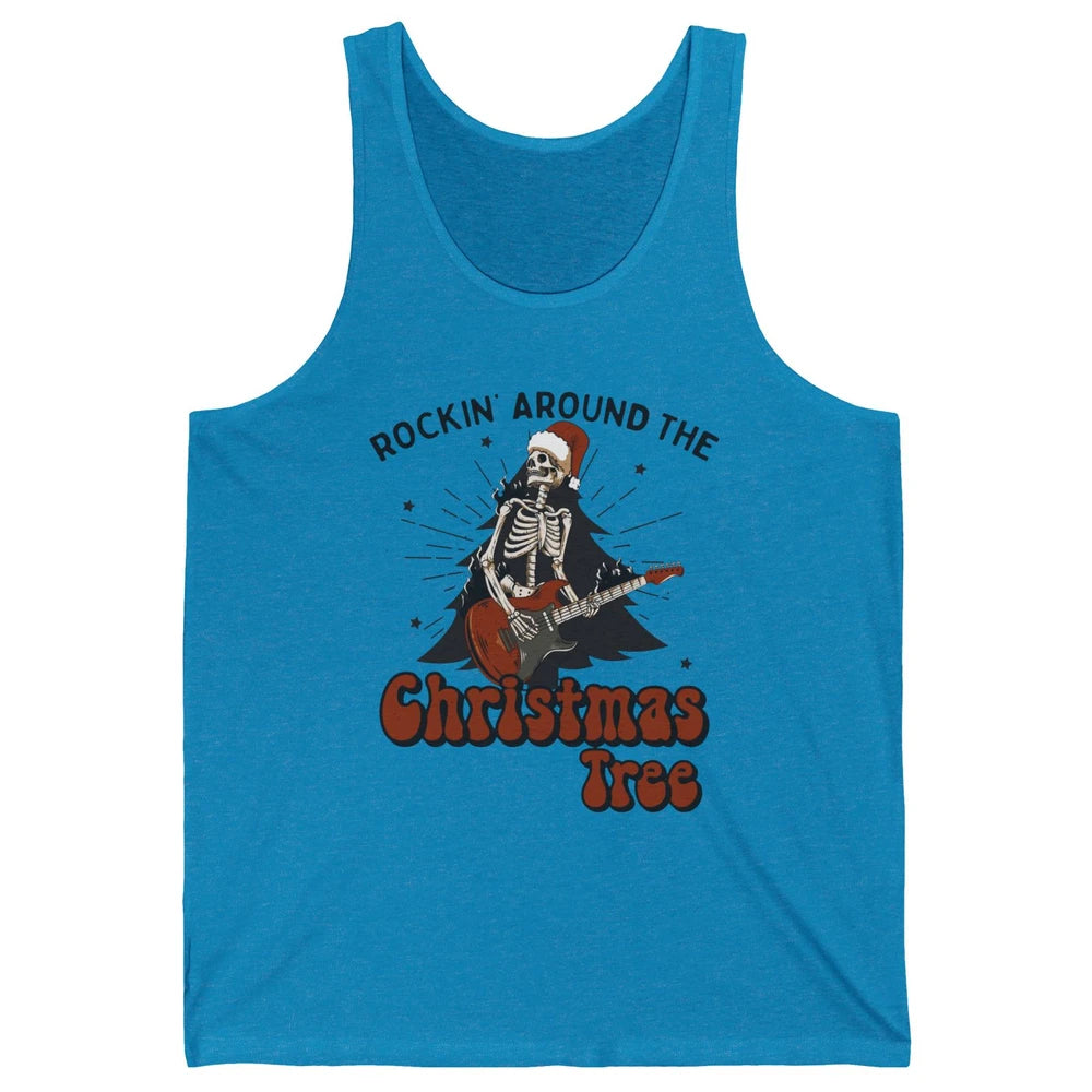 Skeleton Guitar Rocking Around Christmas Tree Western Xmas Unisex Jersey Tank