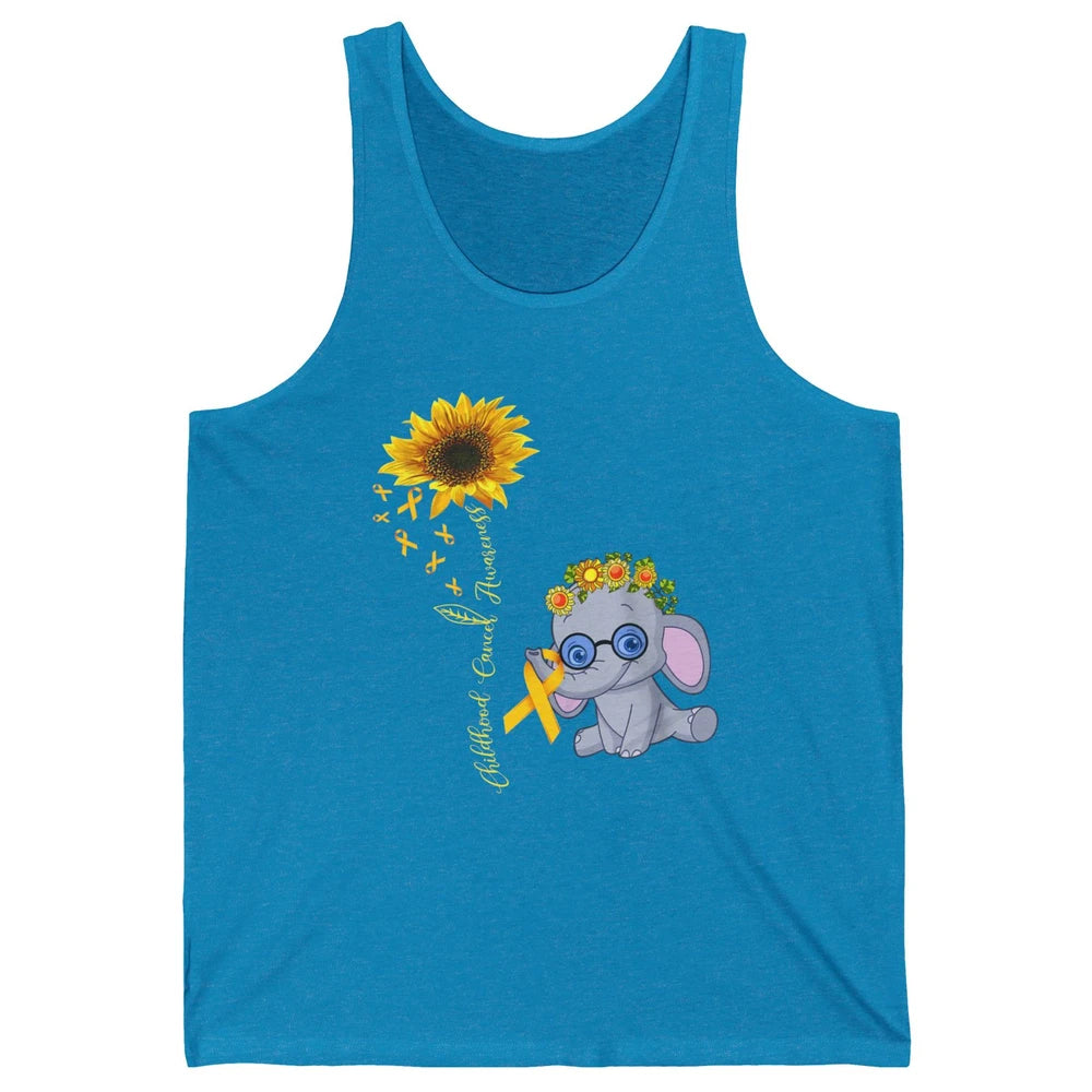 Sunflower Baby Elephant Childhood Cancer Awareness Ribbon Unisex Jersey Tank