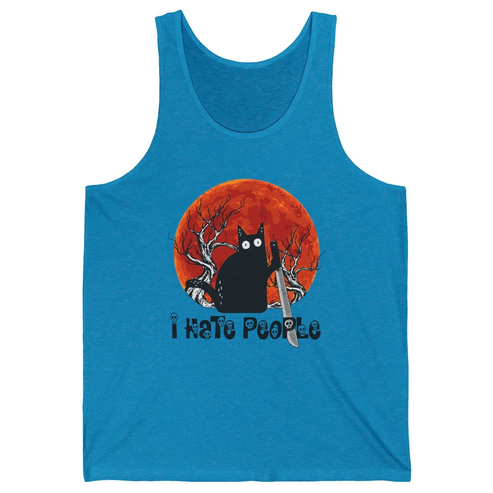 Black Cat Murderer I Hate People Pumpkin Halloween Costume Unisex Jersey Tank