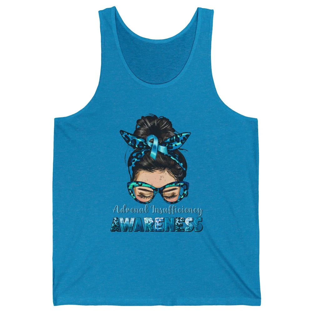 Adrenal Insufficiency Awareness Messy Bun Mom Blue Ribbon Unisex Jersey Tank