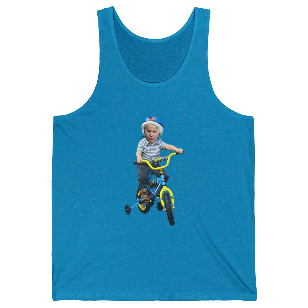 Baby Joe Biden Riding Tricycle Funny Bike Fall Meme Pun Vote Unisex Jersey Tank