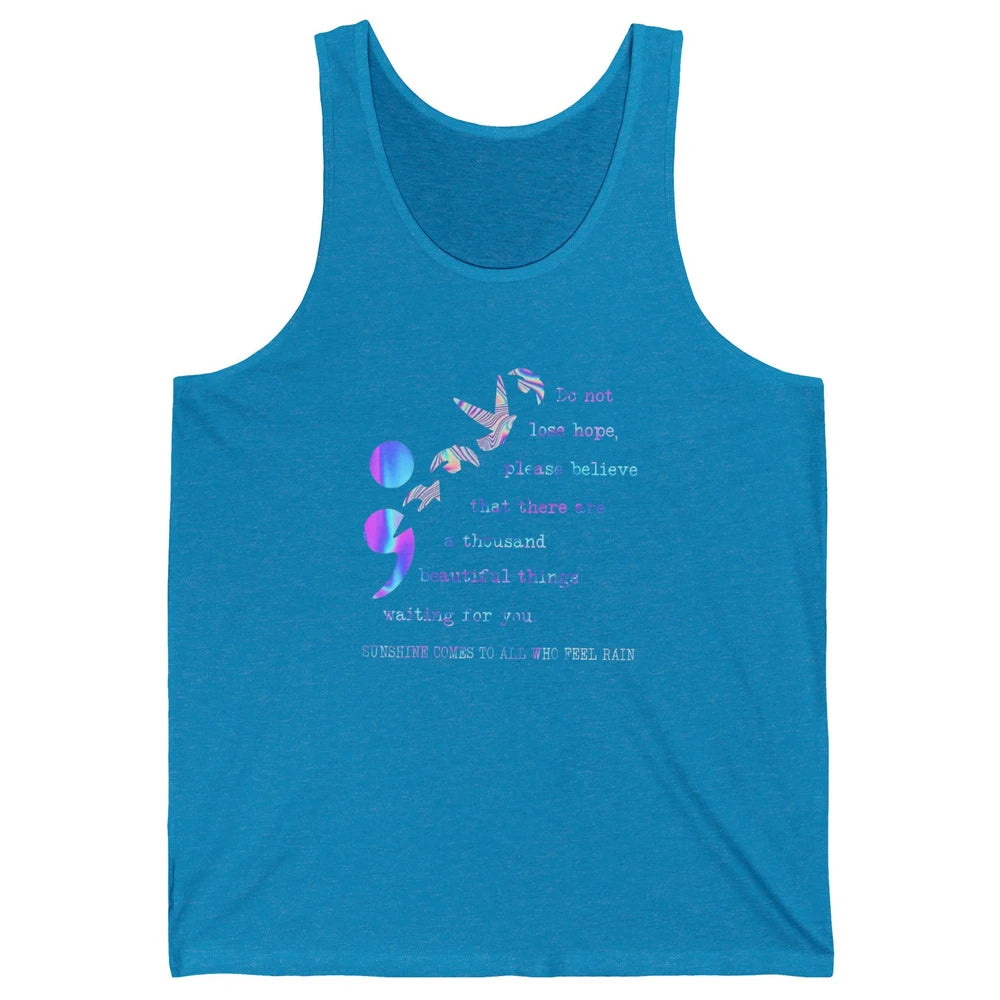 Semicolon Turquoise Ribbon Bird Suicide Prevention Month Unisex Jersey Tank