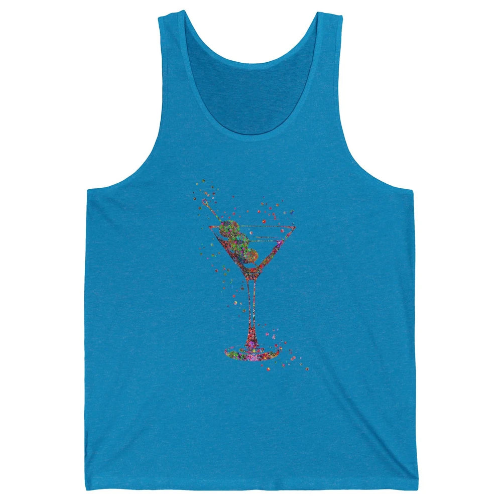 Watercolor Glass Of Martini Cocktails Wine Shot Alcoholic Unisex Jersey Tank