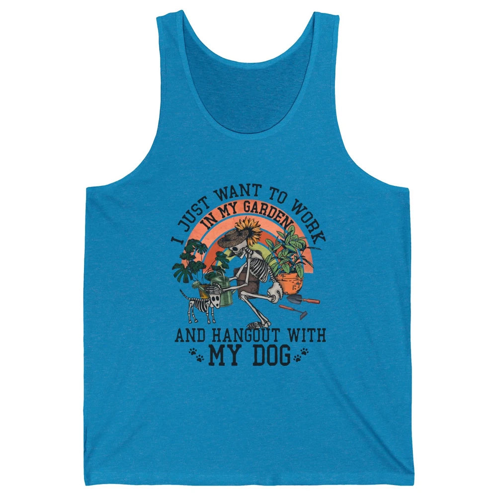 Retro Skeleton Gardening In The Garden Hang Out With My Dog Unisex Jersey Tank