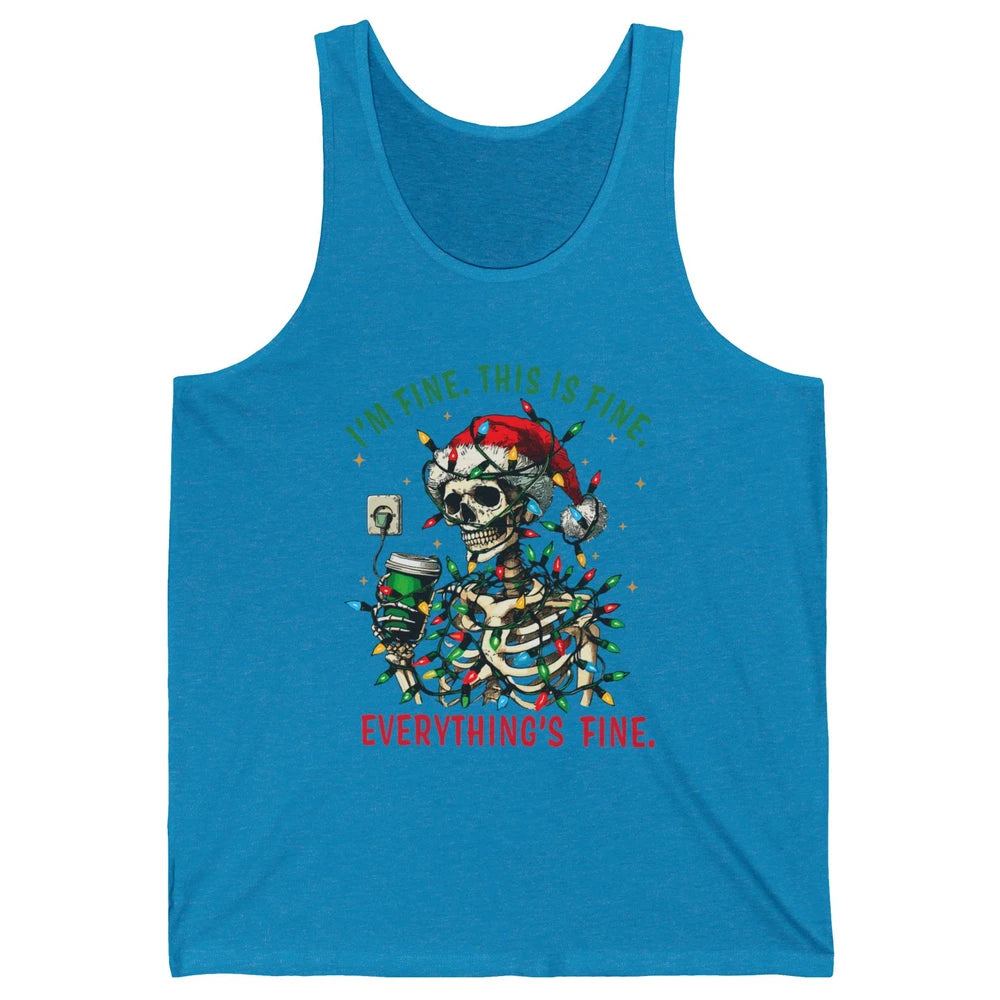 Funny Skull Everything Is Fine Christmas Lights Skeleton Xmas Sarcastic Unisex Jersey Tank