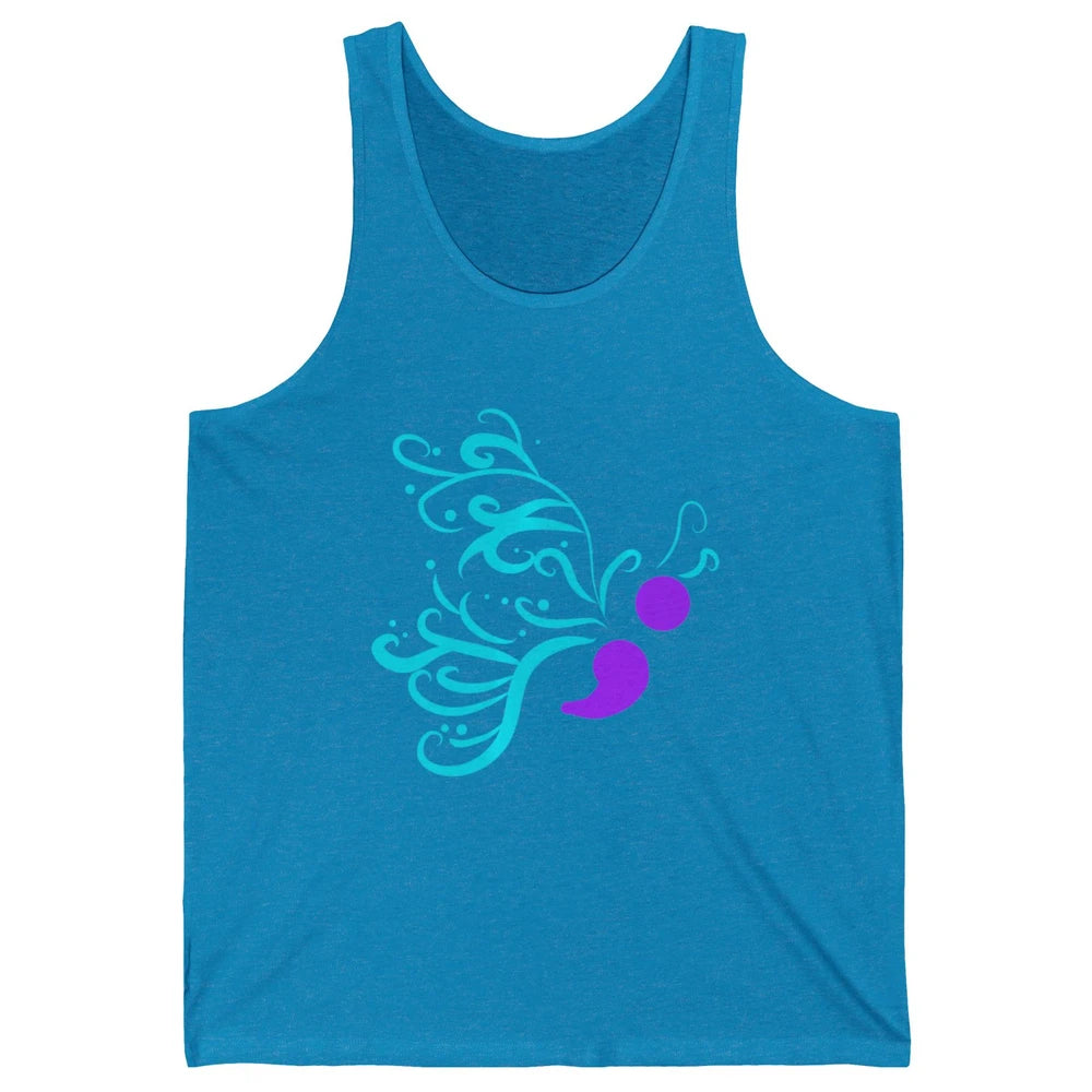 Semicolon Butterfly Teal Warrior Suicide Prevention Month Unisex Jersey Tank