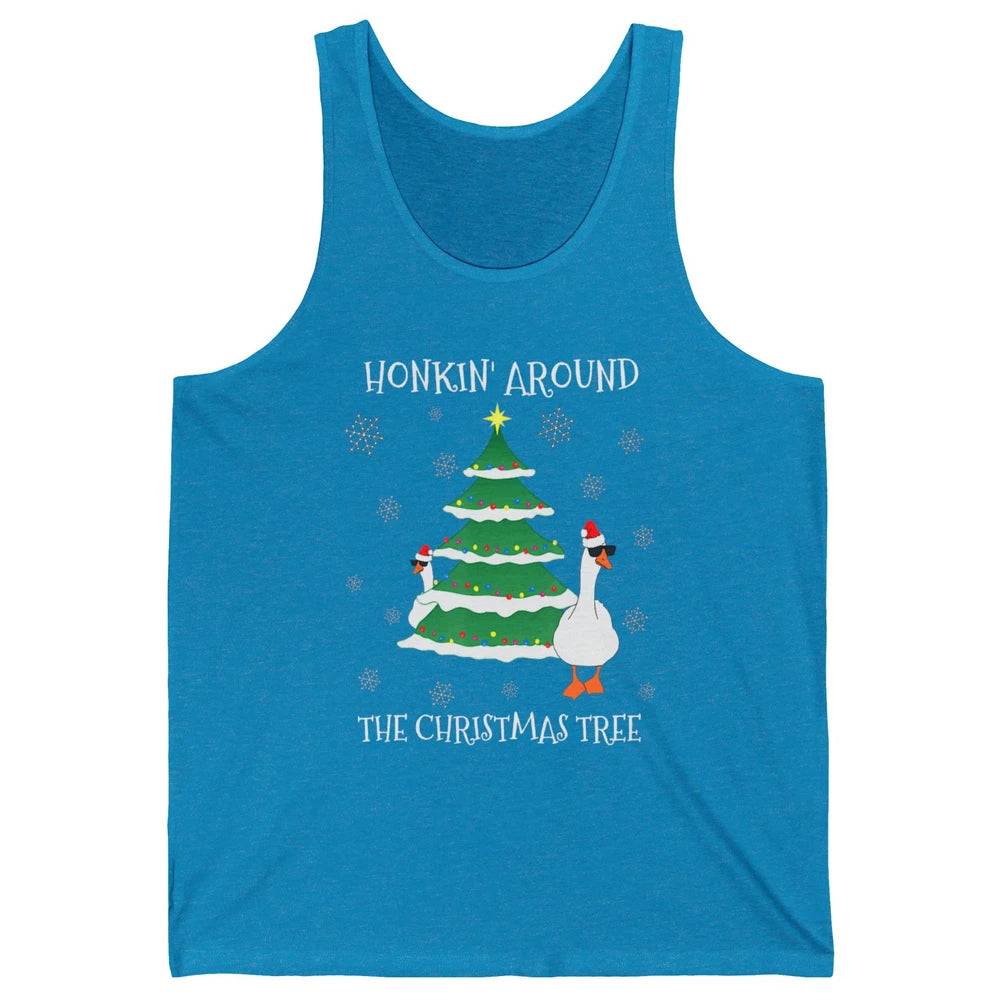 Merry Christmas Cute Geese Honking Around Xmas Tree Goose Unisex Jersey Tank