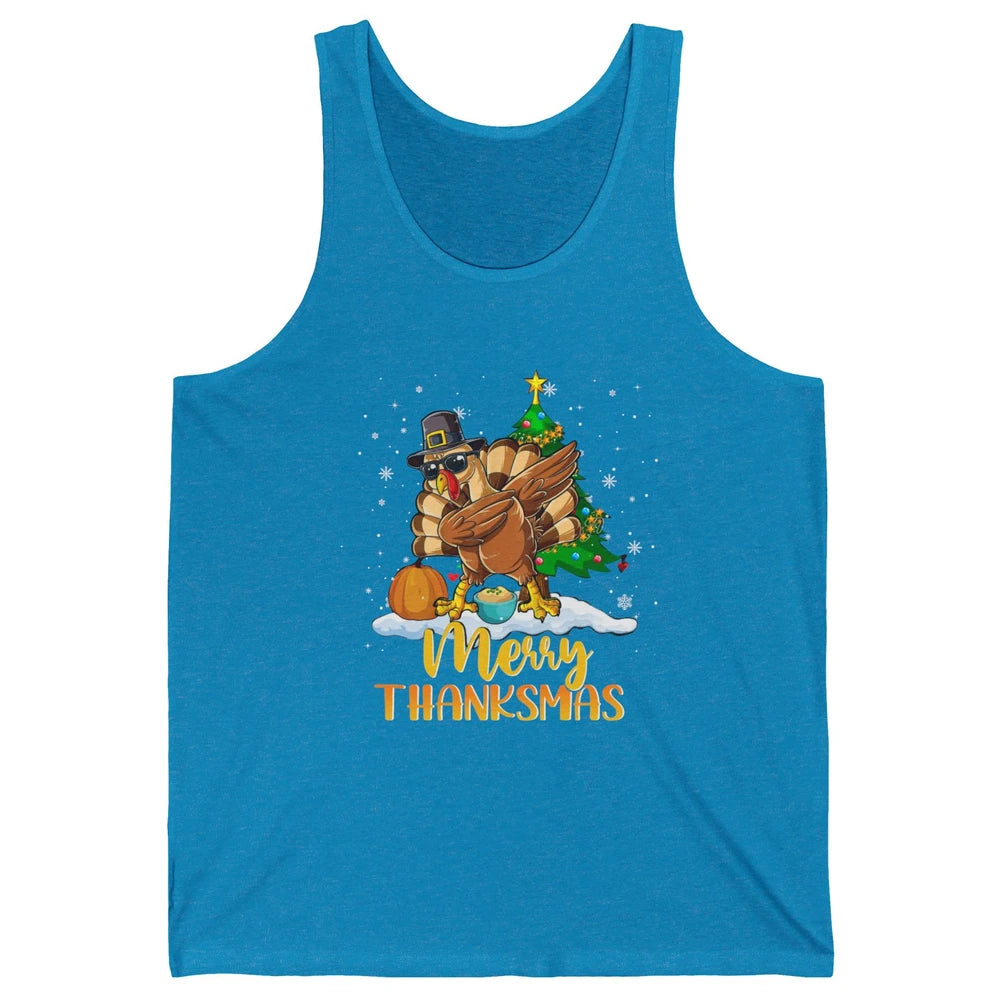 Funny Turkey Merry Thanksmas Christmas Thanksgiving Gift Unisex Jersey Tank