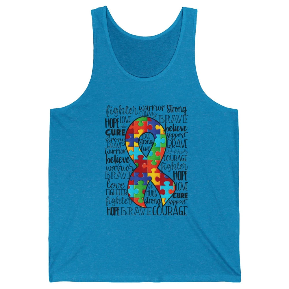 Autism Awareness Puzzles Ribbon Strong Brave Autism Support Unisex Jersey Tank