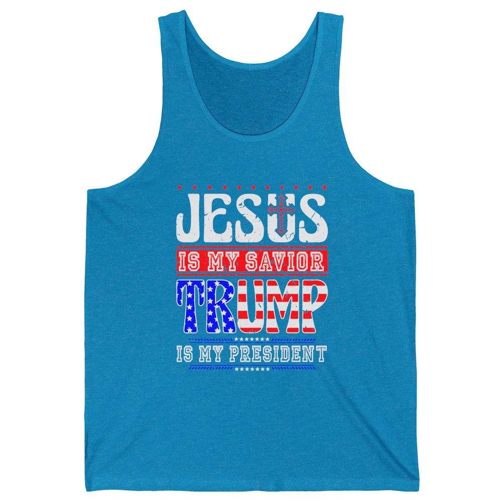 US Flag Jesus Is My Savior Trump Is My President Republican Unisex Jersey Tank