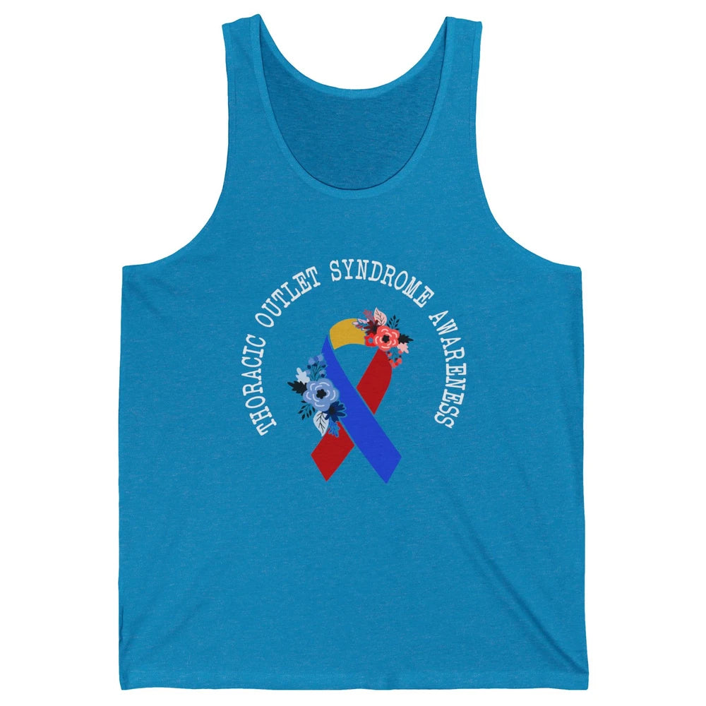 Thoracic Outlet Syndrome Awareness Floral Blue Red Ribbon Unisex Jersey Tank