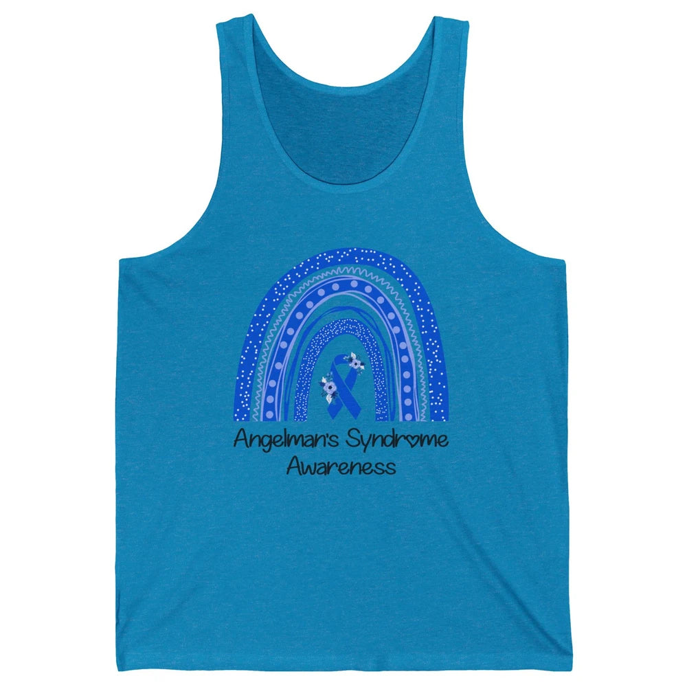 We Wear Blue Angelman's Syndrome Floral Blue Ribbon Rainbow Unisex Jersey Tank