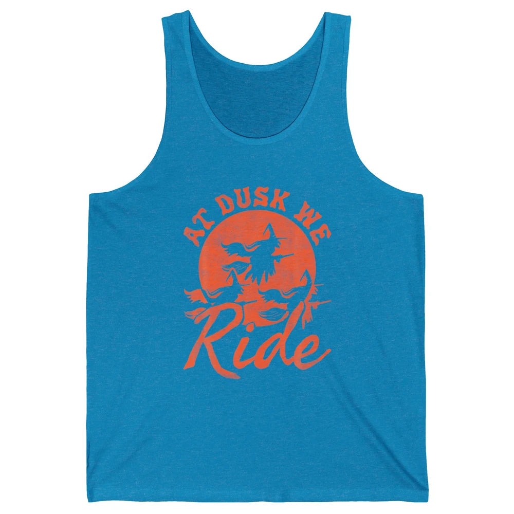 At Dusk We Ride Witch Hat Broom Moon Halloween Spooky Season Unisex Jersey Tank