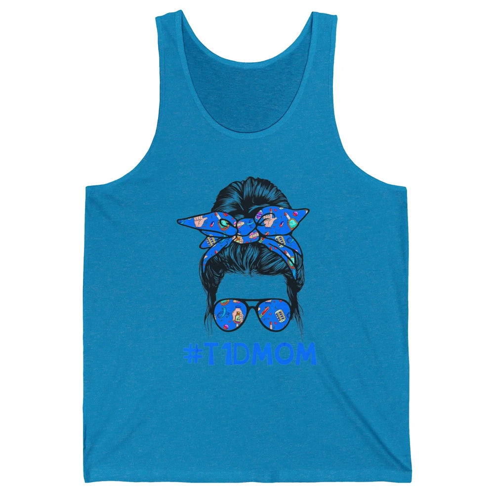 T1D Proud Mom Leopard Messy Bun Warrior Diabetes Awareness Unisex Jersey Tank