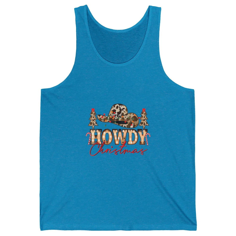 Merry Christmas Howdy Xmas Pine Trees Leopard Cowboy Hat Unisex Jersey Tank