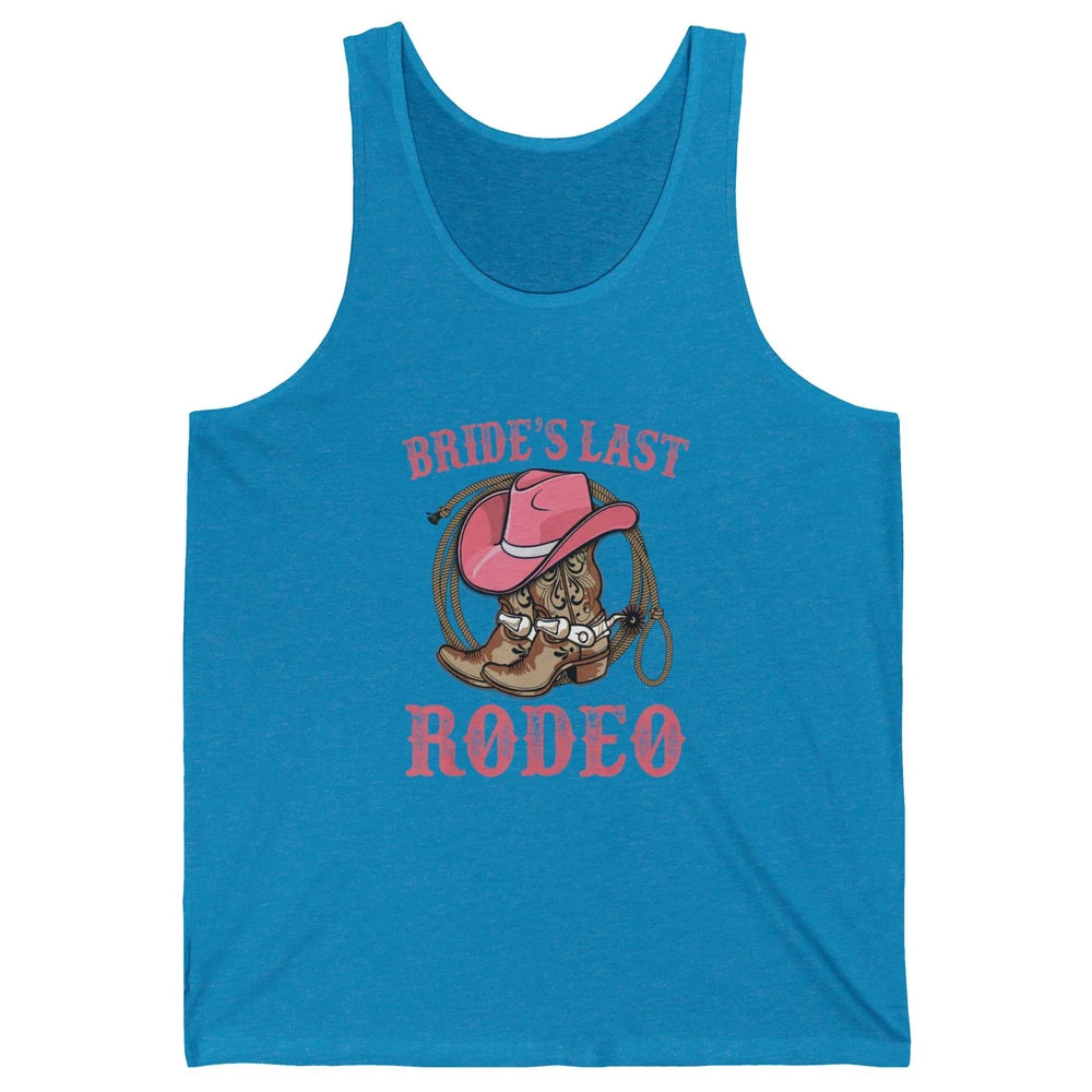 Bride's Last Rodeo Cowgirl Hat Bachelorette Party Wedding Unisex Jersey Tank