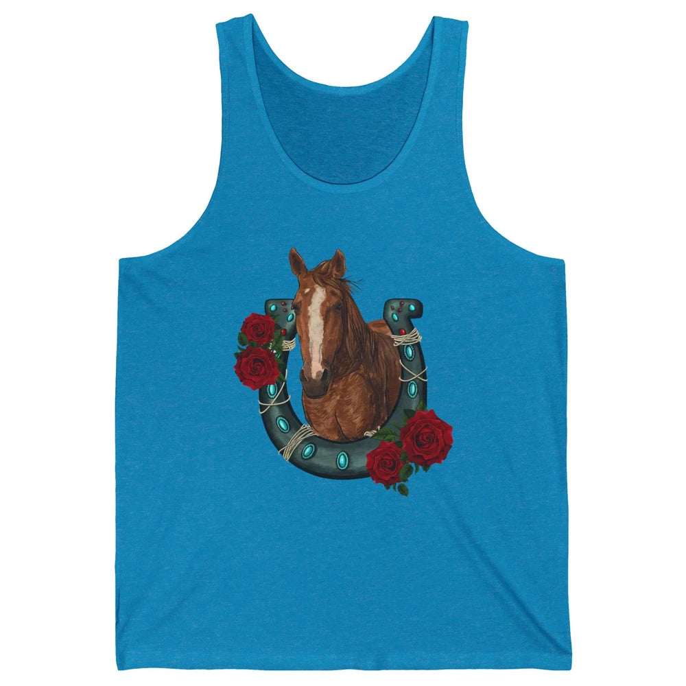 Western Country Texas Cowgirl Floral Horseshoe Horse Riding Unisex Jersey Tank