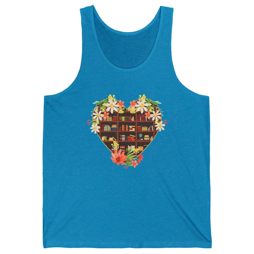 Bookshelf Heart Reading Book Floral Librarian Library Books Unisex Jersey Tank