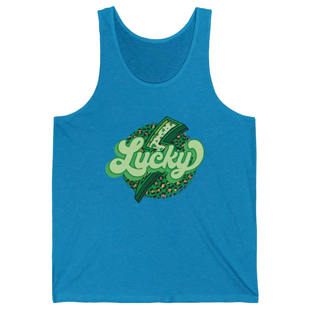 St Patrick Leopard Shamrocks Lucky Lightning Bolt Western Unisex Jersey Tank