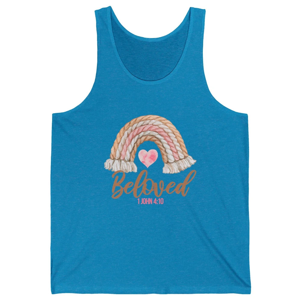 Beloved Christian Women Vintage Rainbow Bible Verse Heart Unisex Jersey Tank