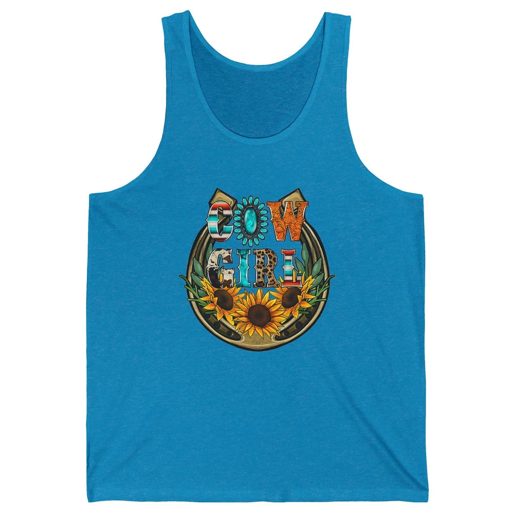 Western Country Sunflowers Retro Cowhide Serape Horseshoe Unisex Jersey Tank