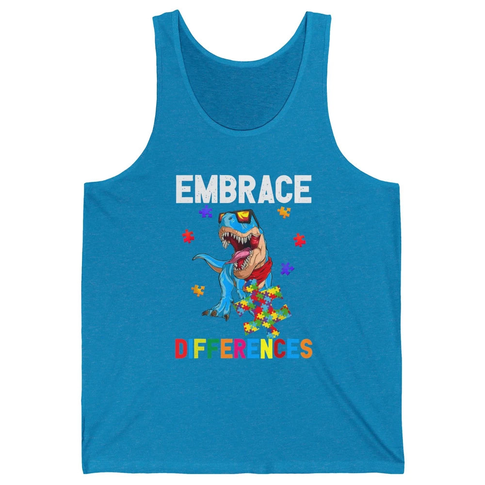 Autism Awareness Dinosaur Puzzle Piece Embrace Differences Unisex Jersey Tank