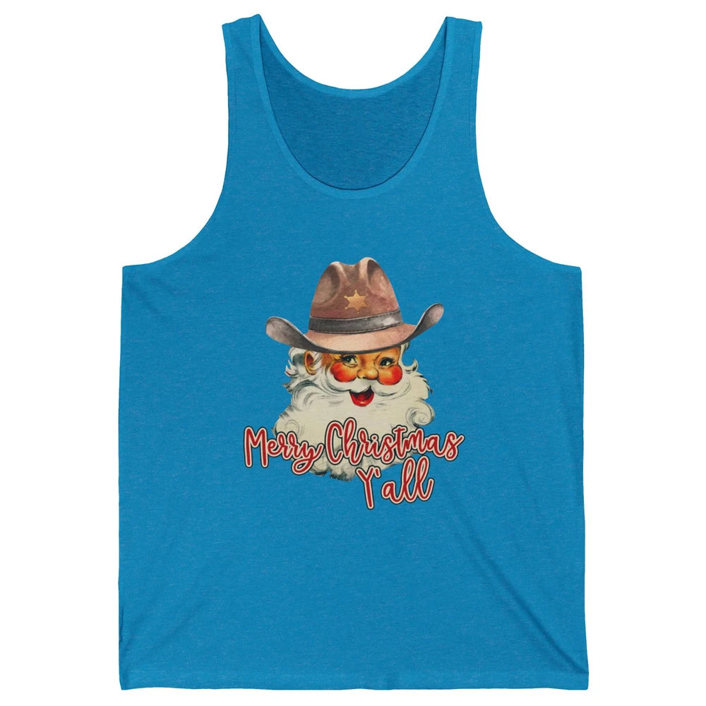 Santa Claus Merry Christmas Y'all Western Country Cowboy Unisex Jersey Tank