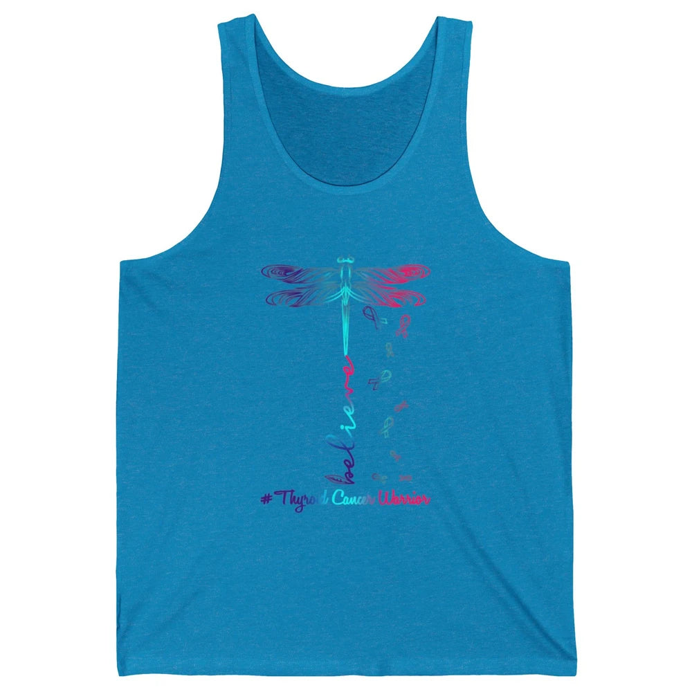 Thyroid Cancer Awareness Purple Pink Teal Ribbon Dragonfly Unisex Jersey Tank