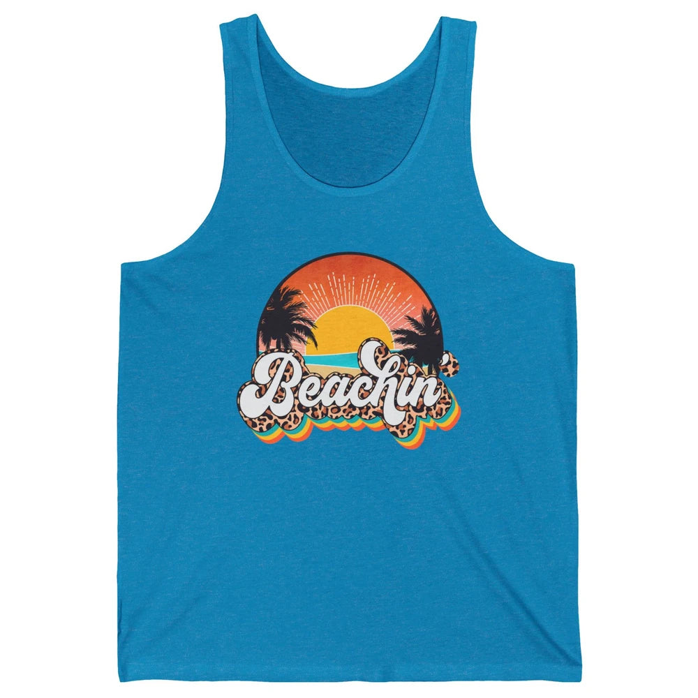 Beachin' Leopard Retro Summer Sunset Beach Lovers Vacation Unisex Jersey Tank