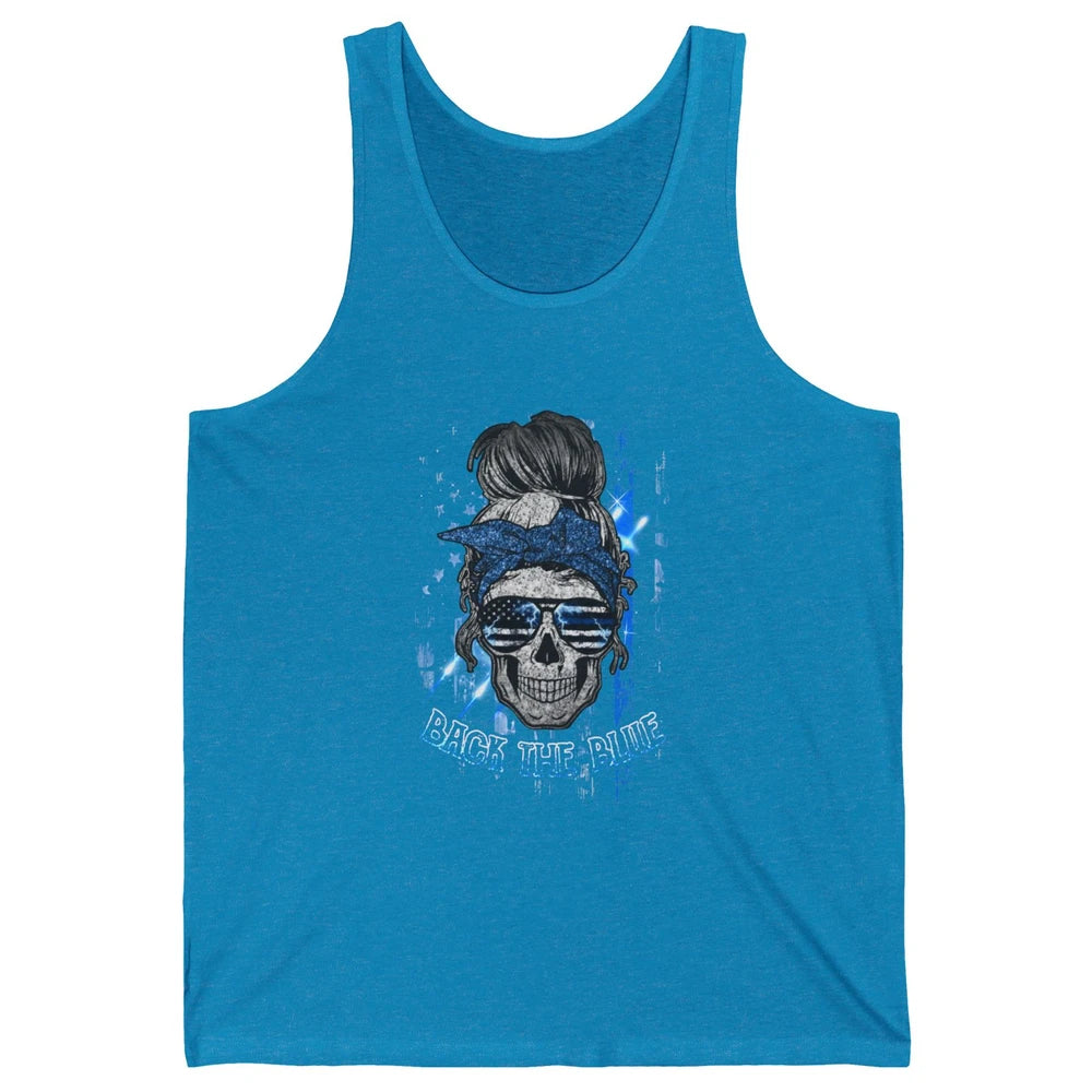 Back The Blue Police American Flag Skull Lady 4th of July Unisex Jersey Tank