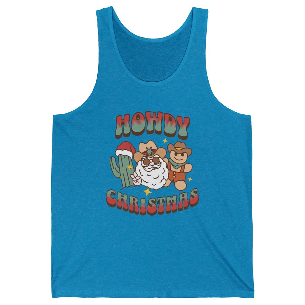 Merry Christmas Gingerbread Cowboy Xmas Santa Cactus Western Unisex Jersey Tank