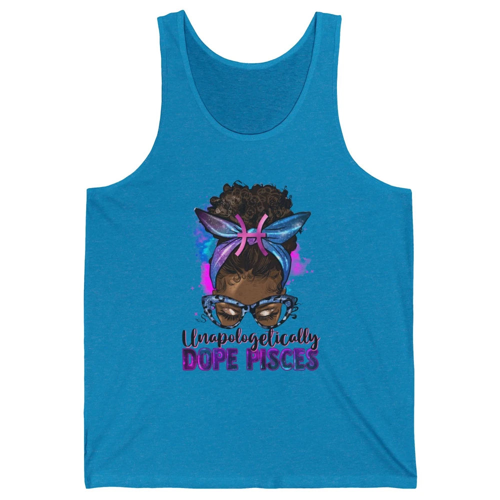 Unapologetically Dope Pisces Zodiac Leopard Afro Messy Bun Unisex Jersey Tank